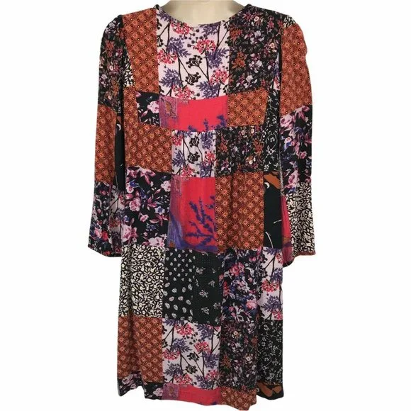 One September Womens Boho  Arcata Patchwork 3/4 Sleeve Multicolor Dress Size S - Picture 2 of 8